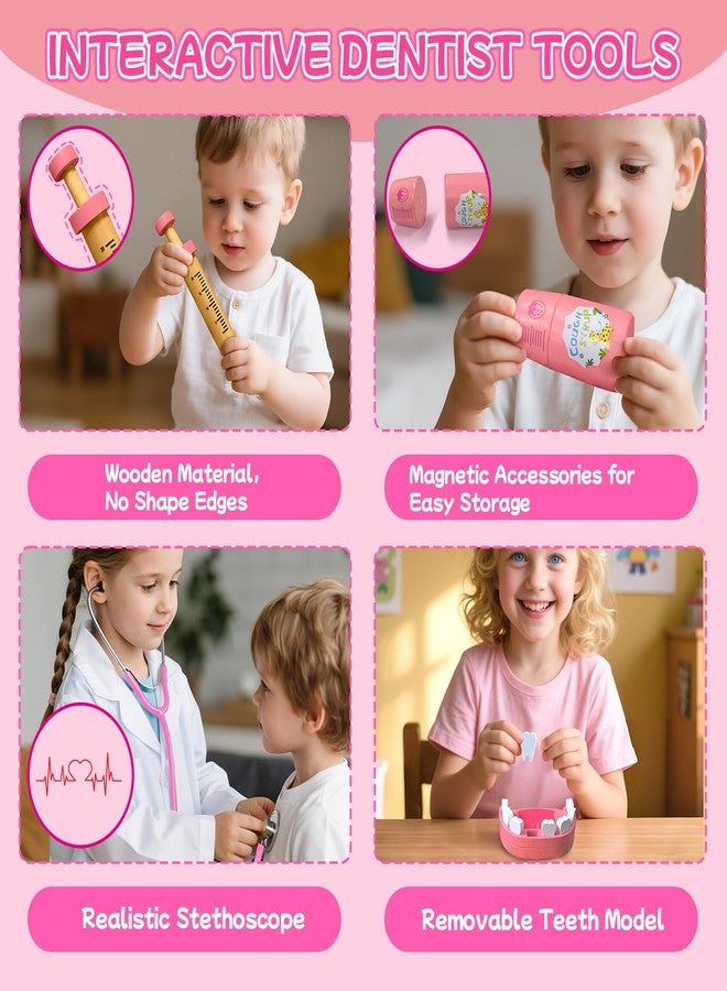 XZZO Doctor Kit for Kids Girls, Wooden Kids Dentist Play Set, Doctor Play Set Pretend Play Toys for Toddlers 3-5 , Realistic Wooden Medical Kit Role Play Set, Gifts for Boys Girls 3+ Years - Image 2